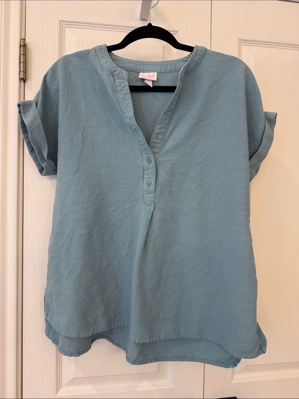 Isabel Maternity by Ingrid & Isabel Blue Nursing Friendly Henley Blouse Size XS